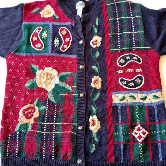 Vintage Koret, Cardigan / Floral, Tartan, Plaid, Paisley Patterned Knitwear - Picture 3 of 7